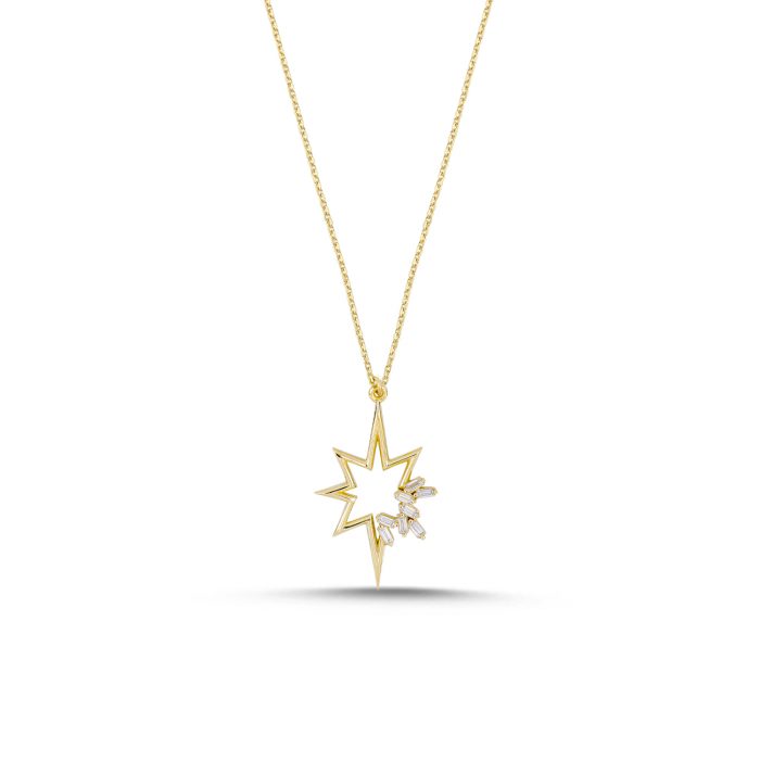 Baget Taşlı Kutup Yıldızı Kolye Altınkenti'nin ALTIN ZİNCİRLİ KOLYELER modellerinden biridir. 14 ayar altın kolye modelleri ve fiyatları.
