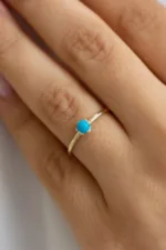 Altın Firuze Taşlı Minimalist Çıtır Yüzük – 14 Ayar Altın, Sarı renk, Firuze