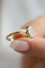 Altın Mineli Yıldızlı Yüzük, 14 Ayar Altın, Sarı renk, Zirkon, tasarım detay görünümü