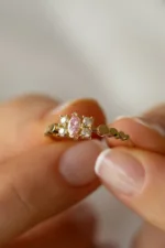 Altın Pembe Taşlı Yüzük 3 Altın Pembe Taşlı Yüzük detay görünümü – 14 Ayar Altın, Sarı renk, Zirkon