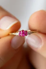 Altın Pembe Taşlı Yüzük 3 14 Ayar Altın, Sarı renk, Zirkon özellikli Altın Pembe Taşlı Yüzük detay görünümü
