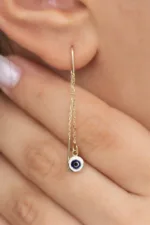 Altın Sallantılı Nazar Küpe 3 Altın Sallantılı Nazar Küpe, 14 Ayar Altın, Sarı renk, Taşsız, farklı açıdan görünümü