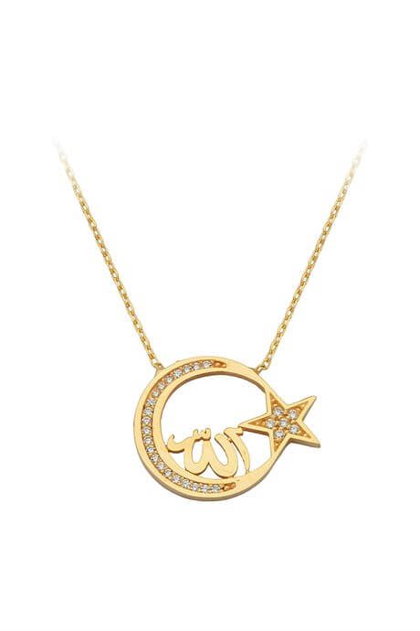 Altın Allah Yazılı Ay Yıldız Kolye Altınkenti'nin AK-G2421 SKU'lu altın kolye modelleri veya altınlı kolye fiyatlarınden birisidir.