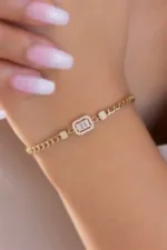 Altın Baget Taşlı Bileklik 3 14 Ayar Altın, Sarı renk, Zirkon özellikli Altın Baget Taşlı Bileklik tasarım detay görünümü