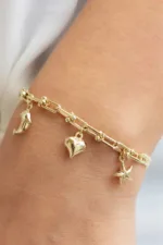Altın Charm Bileklik 3 14 Ayar Altın, Sarı renk, Taşsız özellikli Altın Charm Bileklik detay görünümü