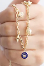 Deniz Yıldızı ve Kalp Sarkıtlı Altın Choker Zincir 3 14 Ayar Altın, Sarı renk, Taşsız özellikli Deniz Yıldızı ve Kalp Sarkıtlı Altın Choker Zincir tasarım detay görünümü