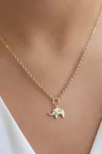 Altın Renkli Mineli Bereket Fil Doç Zincir Kolye 3 14 Ayar Altın, Sarı renk, Taşsız özellikli Altın Renkli Mineli Bereket Fil Doç Zincir Kolye tasarım detay görünümü