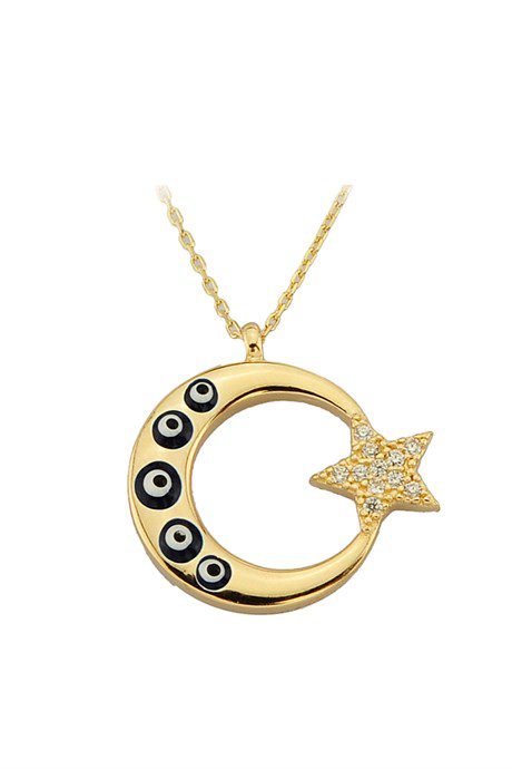 Altın Nazar Boncuklu Ay Yıldız Kolye Altınkenti'nin AK-G1514 SKU'lu altın kolye modelleri veya altınlı kolye fiyatlarınden birisidir.