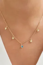Nazar Boncuklu Şans Tılsımlı Charm Doç Zincir Kolye 3 Nazar Boncuklu Şans Tılsımlı Charm Doç Zincir Kolye galeri görünümü – 14 Ayar Altın, Sarı renk, Zirkon