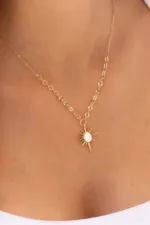 Altın Sedef Taşlı Kutup Yıldızı Kolye 3 14 Ayar Altın, Sarı renk, Zirkon özellikli Altın Sedef Taşlı Kutup Yıldızı Kolye galeri görünümü