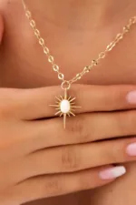 Altın Sedef Taşlı Kutup Yıldızı Kolye 4 14 Ayar Altın, Sarı renk, Zirkon özellikli Altın Sedef Taşlı Kutup Yıldızı Kolye detay görünümü