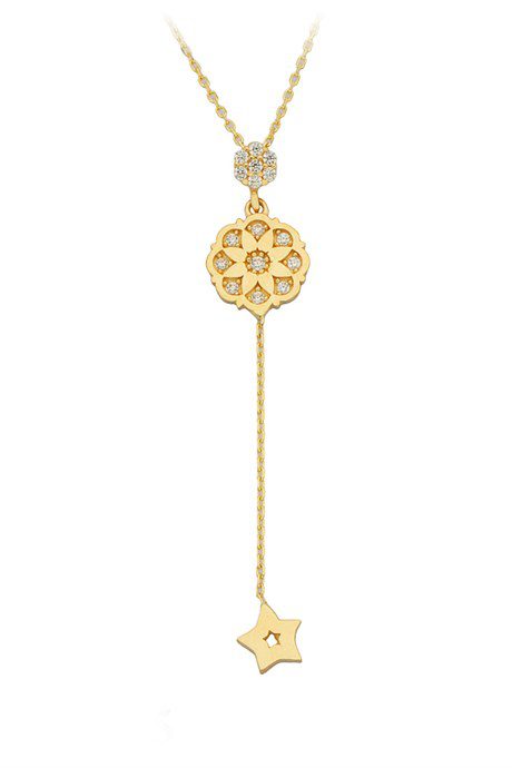 Altın Yıldız Sarkıntılı Çiçek Kolye Altınkenti'nin AK-G3059 SKU'lu altın kolye modelleri veya altınlı kolye fiyatlarınden birisidir.