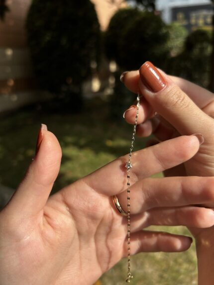 Kelebek Zincir Taşlı Yıldız Bileklik – 14 Ayar Altın, Sarı renk, 0.71 gr