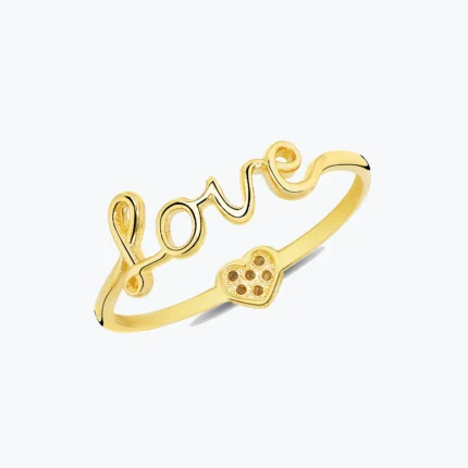 14 Ayar Altın, Sarı renk, Taşsız özellikli Altın Kalpli Love Aşk Yüzük