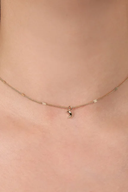 14 Ayar Altın, Sarı renk, 1.82 g özellikli Aylı Aynalı Zincir Choker yakın plan görünümü
