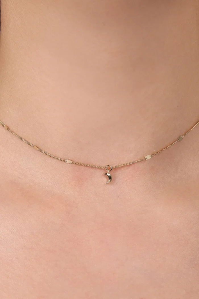 14 Ayar Altın, Sarı renk, 1.82 g özellikli Aylı Aynalı Zincir Choker yakın plan görünümü