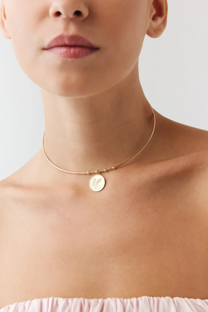 Başak Damga Uçlu Tel Choker, 14 Ayar Altın, Sarı renk, 7.51 g, detay görünümü