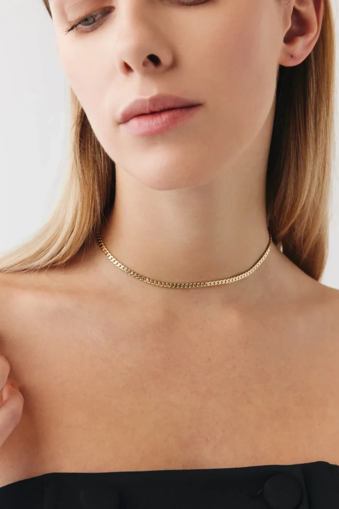 14 Ayar Altın, Sarı renk, 5.77 g özellikli Ezme Zincir Choker tasarım detay görünümü