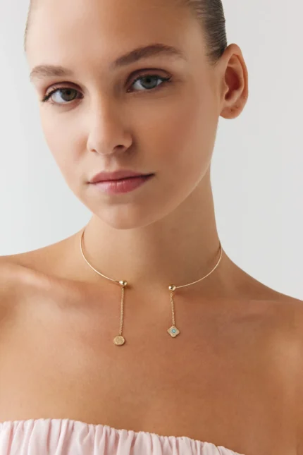 Galaksi Tel Choker, 14 Ayar Altın, Sarı renk, 7.68 g, yakın plan görünümü