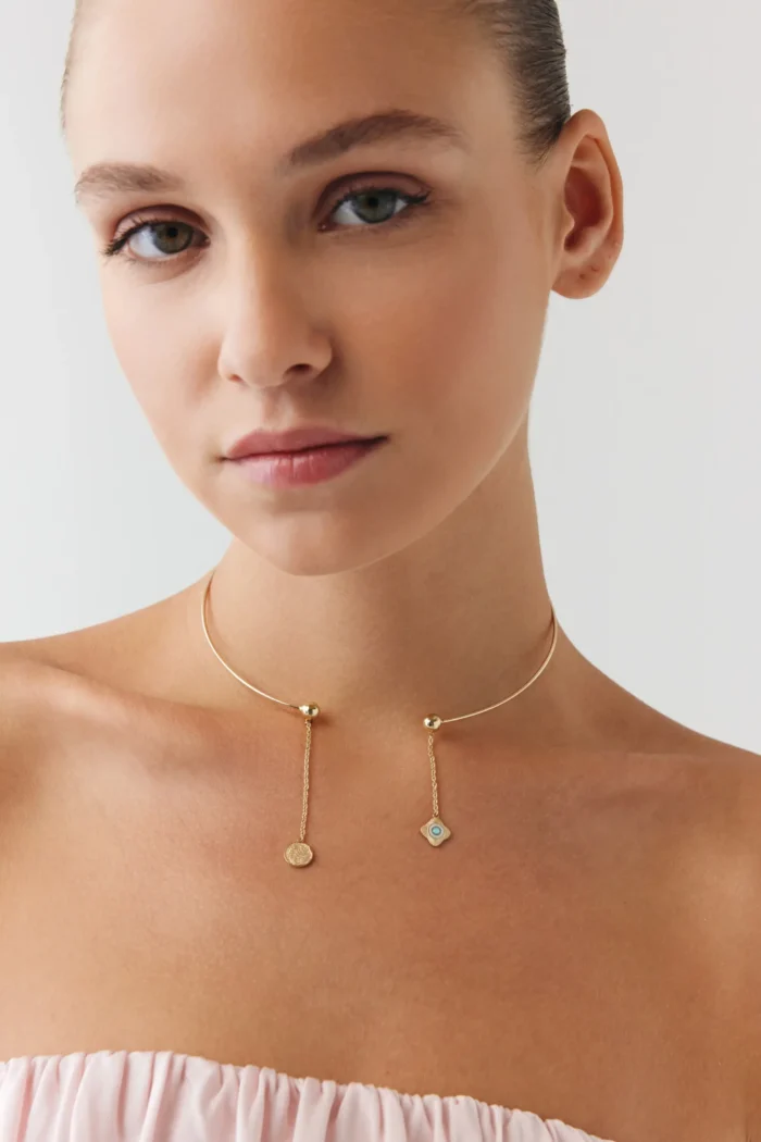 Galaksi Tel Choker, 14 Ayar Altın, Sarı renk, 7.68 g, yakın plan görünümü
