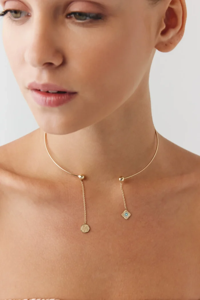 14 Ayar Altın, Sarı renk, 7.68 g özellikli Galaksi Tel Choker galeri görünümü