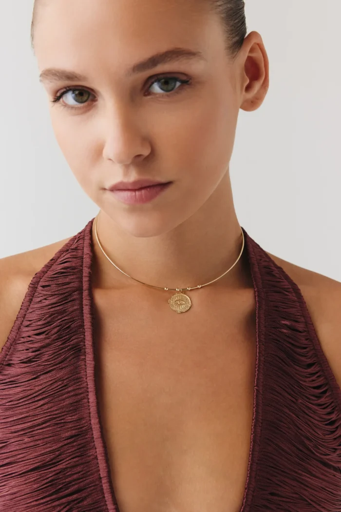 Göz Damga Uçlu Tel Choker, 14 Ayar Altın, Sarı renk, 7.40 g, tasarım detay görünümü