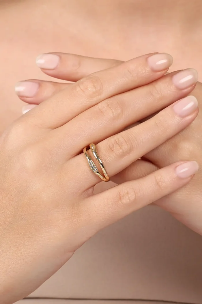 İkili Oval Taşlı Yüzük detay görünümü – 14 Ayar Altın, Sarı renk, 2.88 g