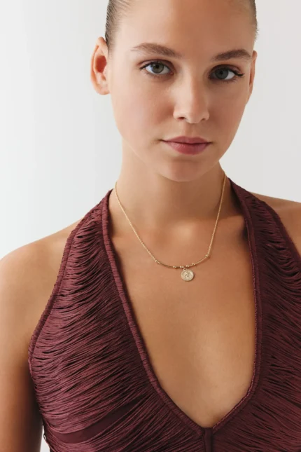 Lotus Uç Tel Kolye, 14 Ayar Altın, Sarı renk, 5.40 g, detay görünümü