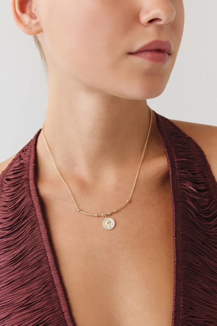 Lotus Uç Tel Kolye, 14 Ayar Altın, Sarı renk, 5.40 g, tasarım detay görünümü