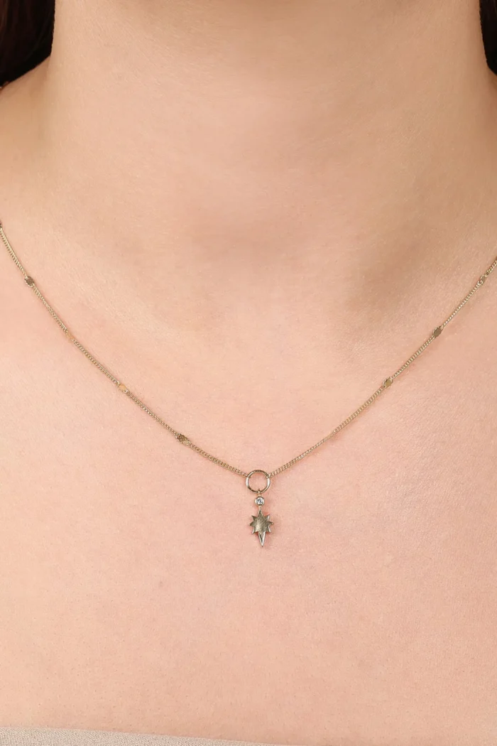 14 Ayar Altın, Sarı renk, 2.32 g özellikli Minimal Taşlı Kutup Yıldızı Aynalı Zincir Halkalı Kolye galeri görünümü