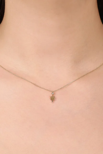 Minimal Taşlı Kutup Yıldızı Toplu Kolye, 14 Ayar Altın, Sarı renk, 1.38 g, farklı açıdan görünümü