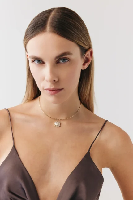 Mor Lotus Tel Choker, 14 Ayar Altın, Sarı renk, 8.71 g, yakın plan görünümü