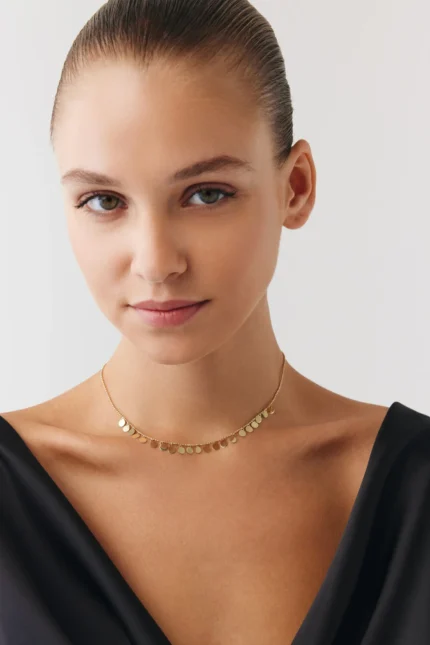 Oval Pullu Choker galeri görünümü – 14 Ayar Altın, Sarı renk, 4.14 g