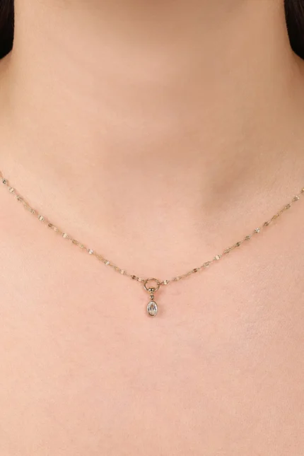 Oval Taşlı Ezme Forse Zincir Halkalı ve Toplu Kolye, 14 Ayar Altın, Sarı renk, 1.58 g, galeri görünümü