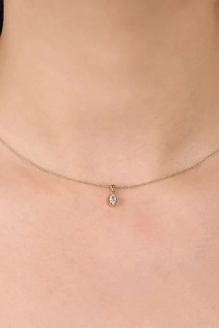 Oval Taşlı Toplu Kolye galeri görünümü – 14 Ayar Altın, Sarı renk, 1.53 g
