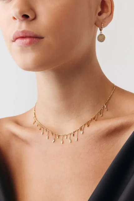 Özel Tasarım Zikzak Çubuk Shakira Choker tasarım detay görünümü – 14 Ayar Altın, Sarı renk, 5.44 g