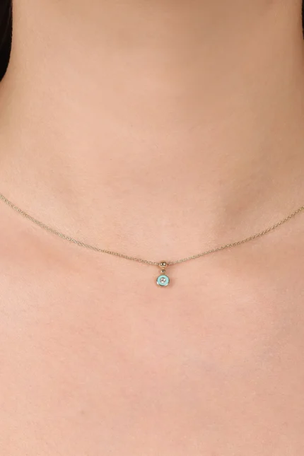 Turkuaz Taşlı Parçalı Toplu Kolye, 14 Ayar Altın, Sarı renk, 1.38 g, farklı açıdan görünümü