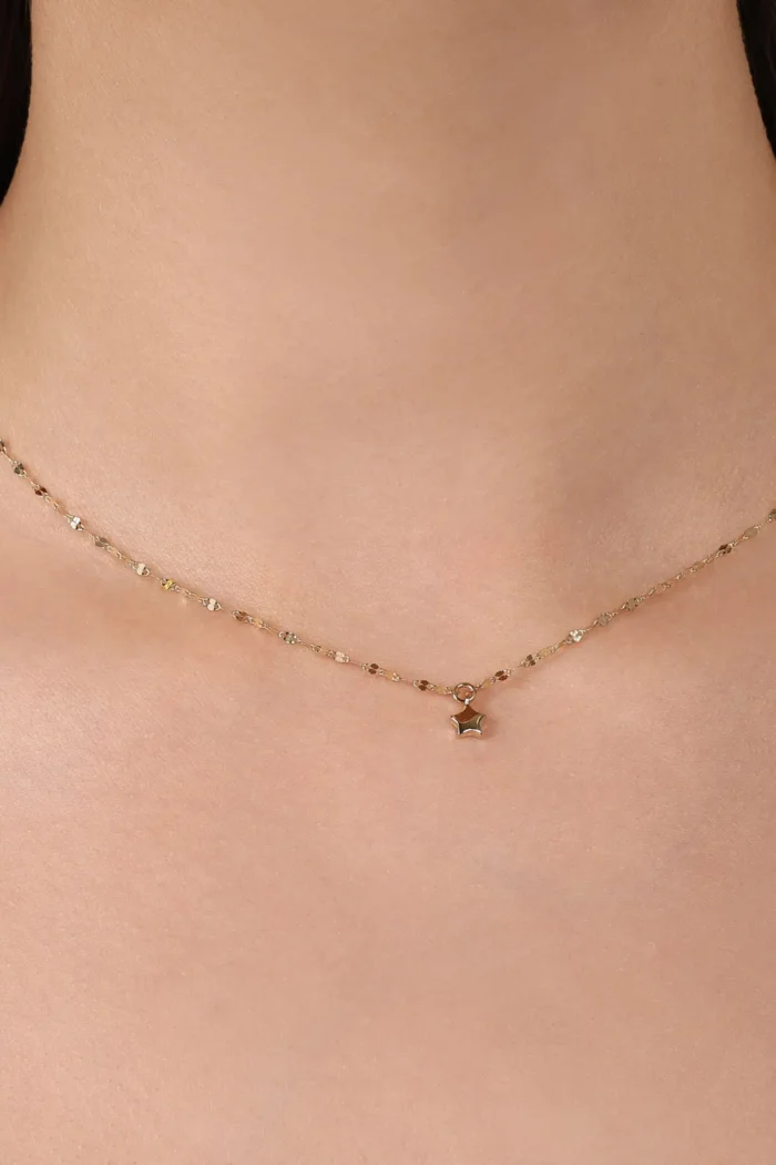 Yıldızlı Ezme Forse Zincir Choker, 14 Ayar Altın, Sarı renk, 1.28 g, yakın plan görünümü