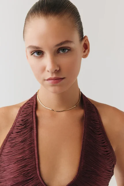 Yuvarlak Ezme Zincir Choker tasarım detay görünümü – 14 Ayar Altın, Sarı renk, 6.16 g