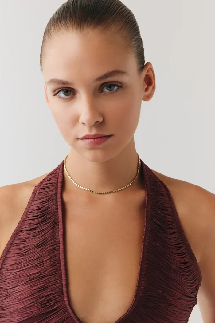 Yuvarlak Ezme Zincir Choker tasarım detay görünümü – 14 Ayar Altın, Sarı renk, 6.16 g