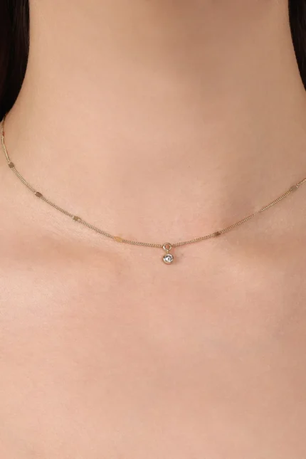 14 Ayar Altın, Sarı renk, 1.83 g özellikli Yuvarlak Taşlı Aynalı Zincir Choker farklı açıdan görünümü