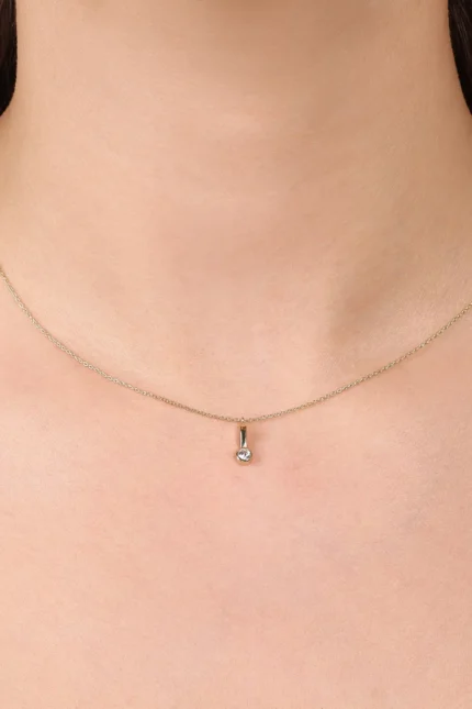 Yuvarlak Taşlı Çubuklu Kolye, 14 Ayar Altın, Sarı renk, 1.44 g, tasarım detay görünümü