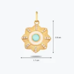 Açık Mavi Çiçek Madalyon Kolye Charm 3 Açık Mavi Çiçek Madalyon Kolye Charm, 14 Ayar Altın, Sarı renk, 1.85 g, tasarım detay görünümü