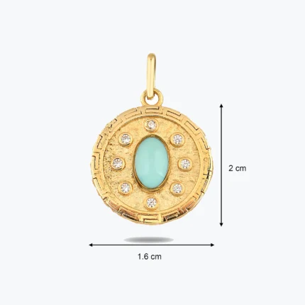 Açık Mavi Madalyon Kolye Charm, 14 Ayar Altın, Sarı renk, 2.57 g, detay görünümü