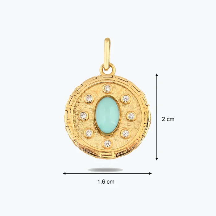 Açık Mavi Madalyon Kolye Charm, 14 Ayar Altın, Sarı renk, 2.57 g, detay görünümü