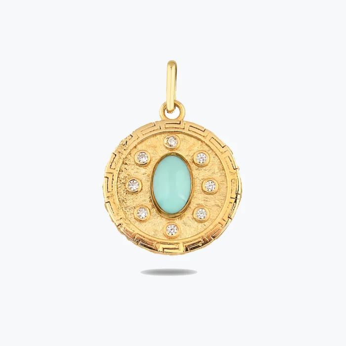 Açık Mavi Madalyon Kolye Charm 1 Açık Mavi Madalyon Kolye Charm – 14 Ayar Altın, Sarı renk, 2.57 g