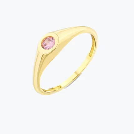 Açık Pembe Yuvarlak Taşlı Yüzük – 14 Ayar Altın, Sarı renk, 1.57 g