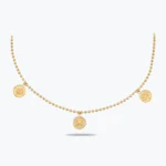 14 Ayar Altın, Sarı renk, 11.25 g özellikli Faset Kesim Dorika Top Zincirli 3'lü Mistik Tılsım Sembolleri Altın Choker