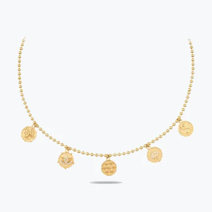 14 Ayar Altın, Sarı renk, 12.86 g özellikli Dorika Top Zincirli 5'li Şans Sembolleri Altın Choker