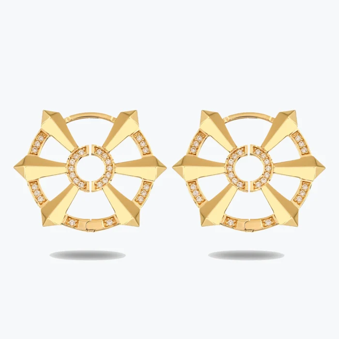 Geometrik Güneş Çarkı Taş Detaylı Altın Küpe 1 14 Ayar Altın, Sarı renk, 5.67 g özellikli Geometrik Güneş Çarkı Taş Detaylı Altın Küpe
